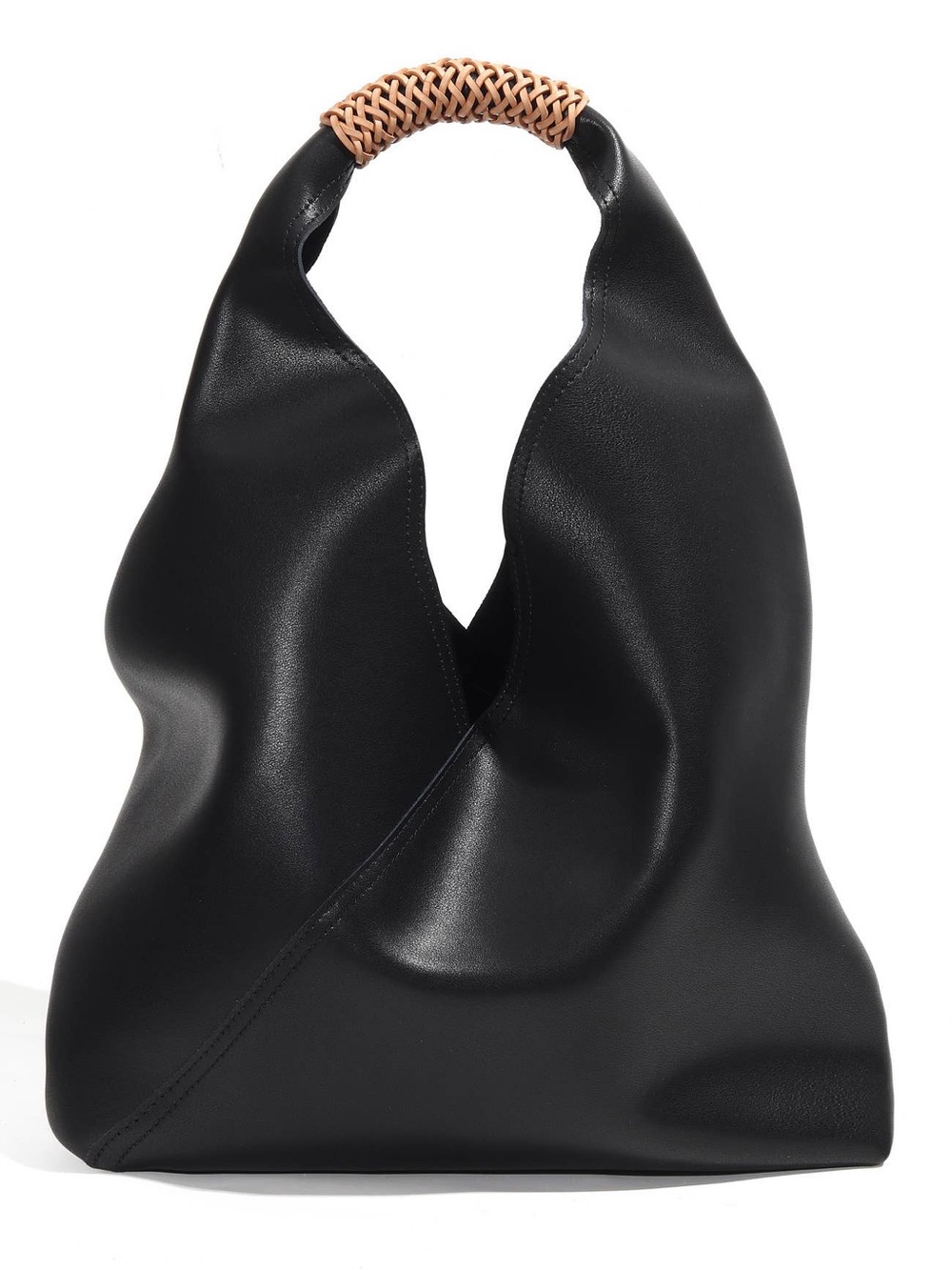 NWT Modenaire Soft Leather Slouchy Hobo Tote Bag Black Woven Handle